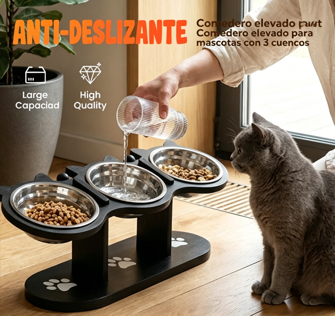 ⏰🔥 ¡Oferta Especial 50% OFF! 🐾 Comedero Elevado Antideslizante – 3 Cuencos para Alimentar a tus Mascotas con Comodidad ✨🍖