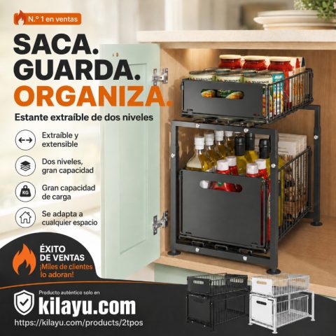 📦 Estante Extraíble de 2 Niveles – Organizador Expandible Bajo el Fregadero, Estante Deslizante de Doble Capa ✨