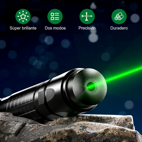 🔫💚 Láser Verde Alta Potencia 5000mW – Patrones Múltiples, Haz Visible de Día y Alcance de 100m 🎯⚡