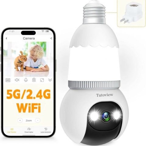 Cámara de Seguridad Tipo Foco 4MP WiFi Doble Banda con Visión Nocturna para Exterior e Interior