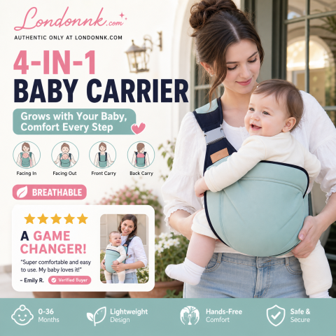 🎉 +30K Vendidos 👶 Canguro 4 en 1 Transpirable – Front, Espalda, Cara Dentro o Fuera, Cómodo para 0-36 Meses 💞✨