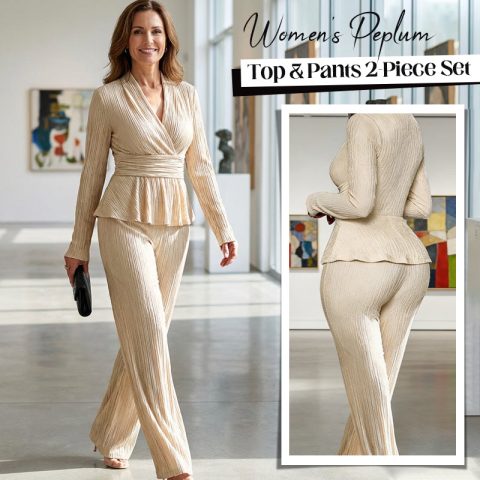 Conjunto de 2 piezas peplum y pantalones femeninos