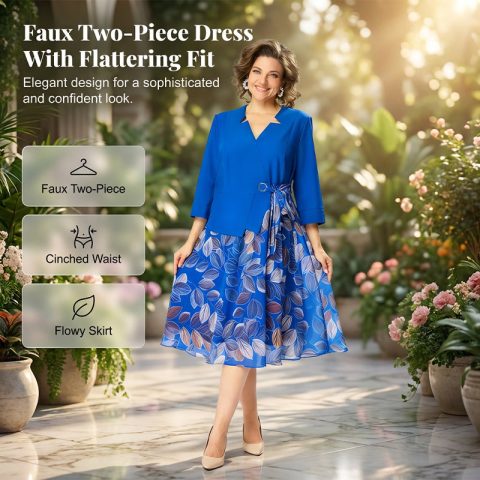 ⏰ ¡Oferta Limitada 50% OFF! 👗 Vestido Efecto Dos Piezas con Estampado de Hojas – Elegancia sin Esfuerzo en Cualquier Momento y Lugar ✨🍃