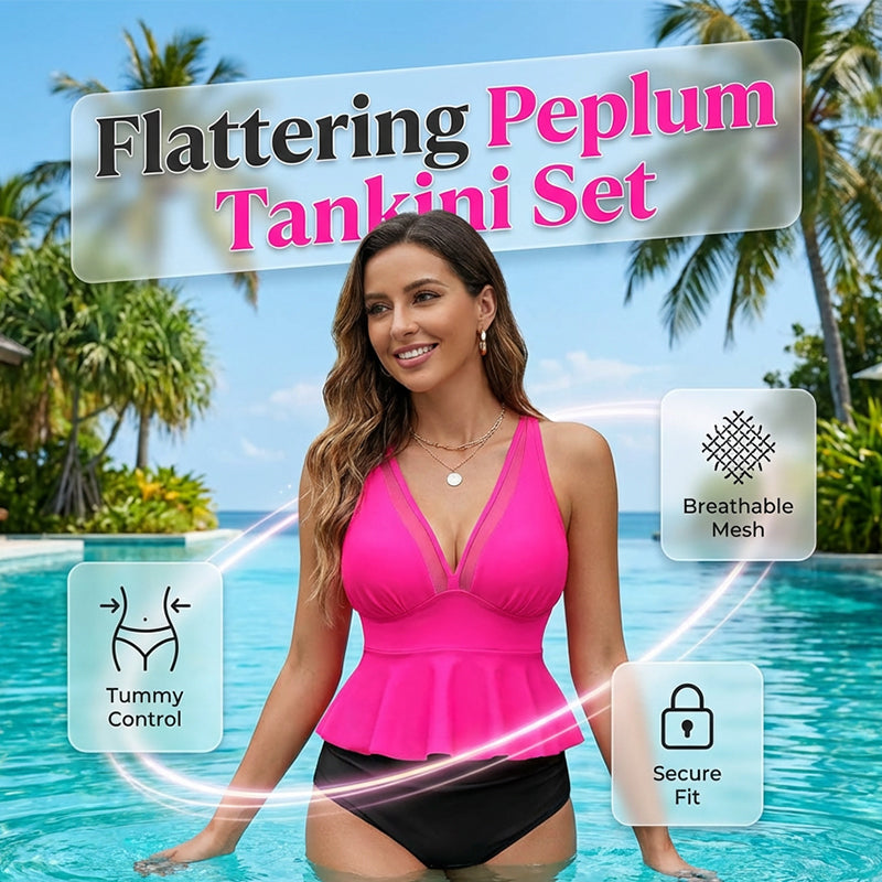 Conjunto de tankini peplum para mujer con braguita