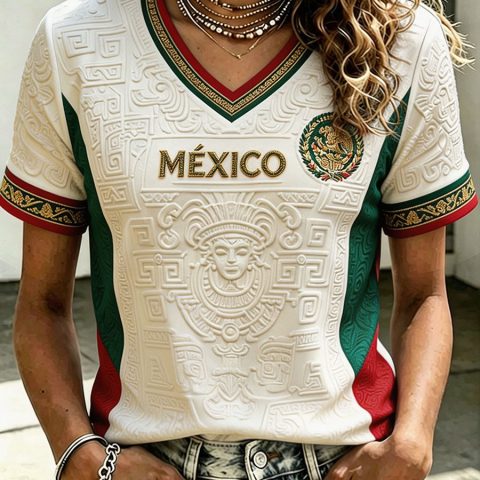 Camiseta estampada con diseño artístico para amantes del fútbol mexicano, para mujer
