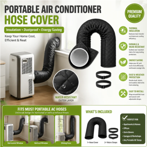 🌀 ¡50% DE DESCUENTO! ❄️ Funda para manguera de aire acondicionado portátil: aislante y a prueba de polvo, reduce la condensación y protege la manguera. Perfecta para días calurosos, fácil instalación y material duradero. 🌬️✨