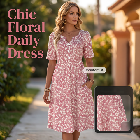 🎉 ¡50% DE DESCUENTO POR TIEMPO LIMITADO! 🔥 Vestido casual de mujer con cuello en V y estampado, con bolsillos – Diseño floral y prácticos bolsillos laterales 🌸