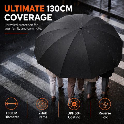 ☂️¡AHORA CON UN 50 % DE DESCUENTO! Paraguas plegable extragrande: 130 cm, 12 varillas, resistente al viento y con cierre inverso, protección solar UPF50+ para toda la familia, los desplazamientos diarios y las actividades al aire libre